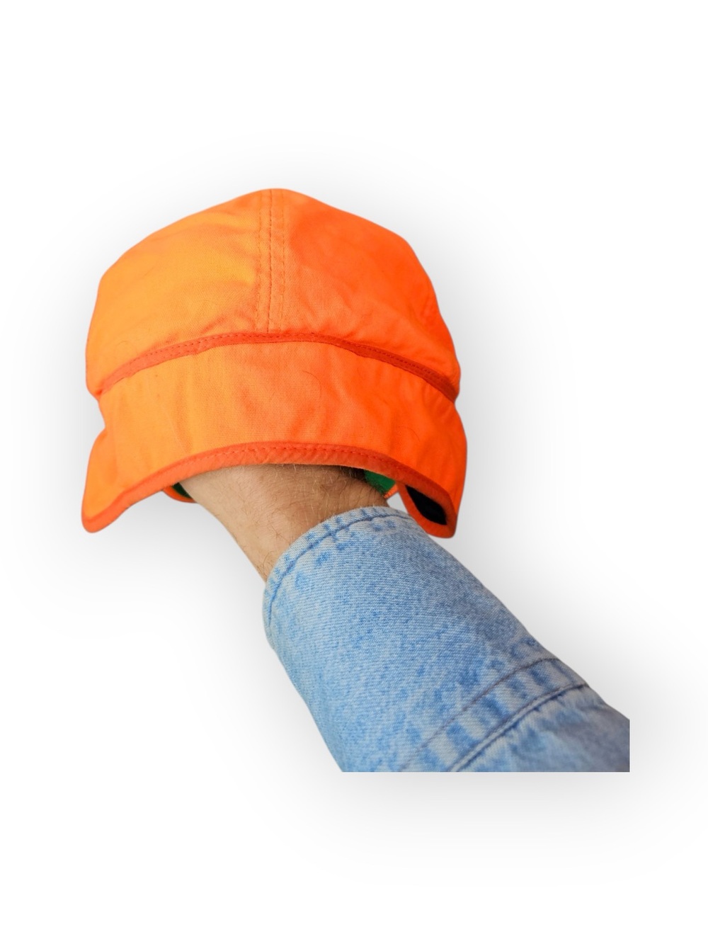 Vintage Outdoor Cap Blaze Orange GORE TEX Ear Flap Hunting Hat L/XL Green - Picture 4 of 6